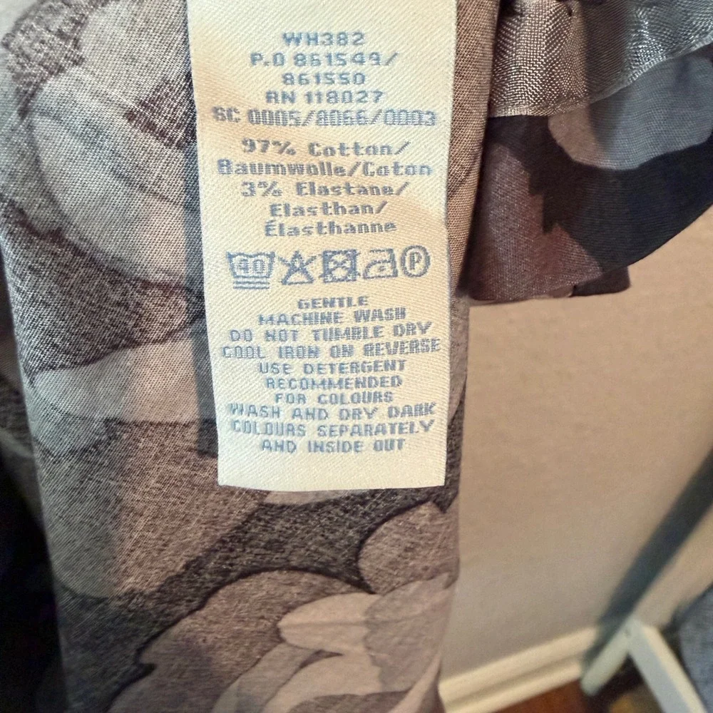 Boden Floral Cotton Shirt Dress 6P Dark Academia Retro Rose Print Grey